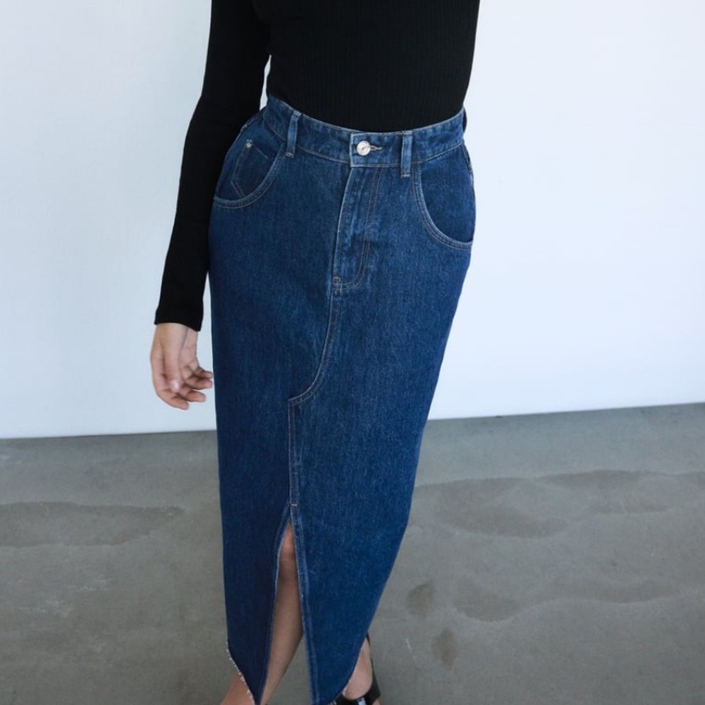 Zara midi denim skirt